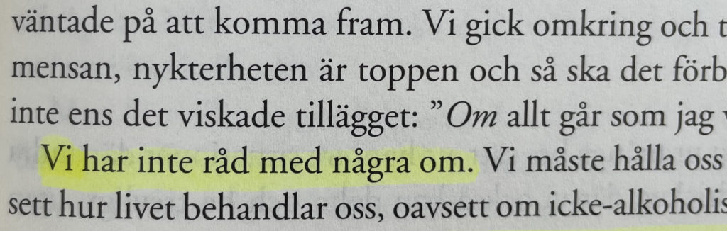 bilden visar ett urklipp ur boken "leva Nykter". Vi har inte råd med några om, är markerat med gul penna.
